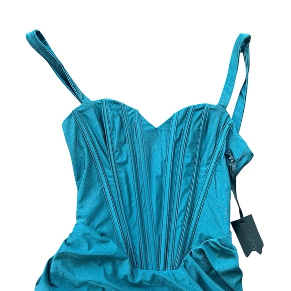 REVOLVE h:ours Miquela Mini Dress in Teal Corset Sweetheart Neckline NWT size s - Picture 6 of 12